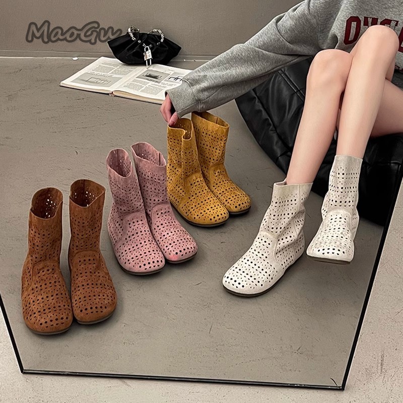 Women Fashion Youtube - ผู้หญิงฤดูร้อนรองเท้าBreathable Hollow Slip-Onรองเท้าแตะด้านล่างแบนกลางหลอดรองเท้าสั้นแฟชั่นSize35 40 Botas Para