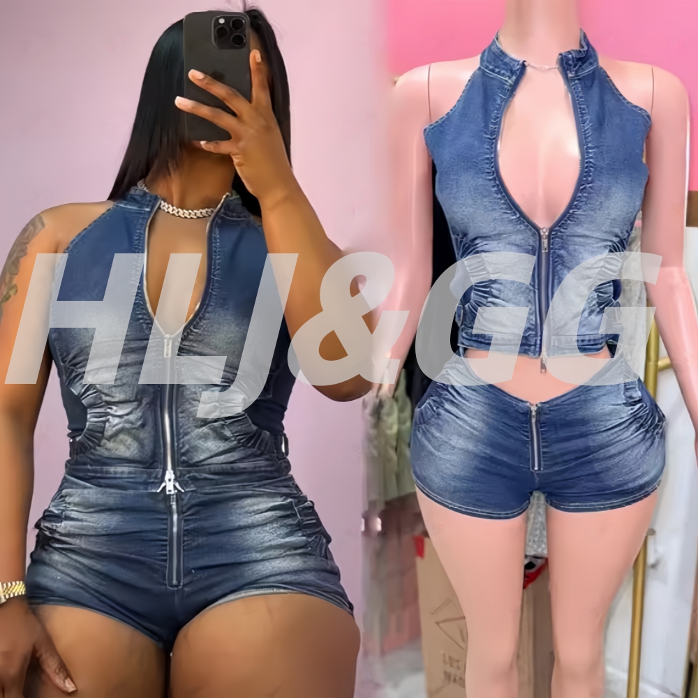 Women Fashion Jeans Top - HLJ & GG สีฟ้าแฟชั่น DENIM Halter