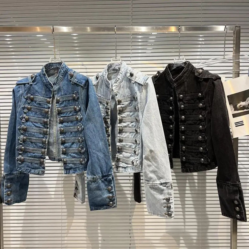 Women Fashion Jeans Top - 2025 ฤดูใบไม้ผลิฤดูใบไม้ร่วงผู้หญิง Slim โลหะซี่โครงปุ่ม DENIM แฟชั่นด้านนอกล้างเสื้อแจ็คเก็ตสตรีเสื้อผ้า