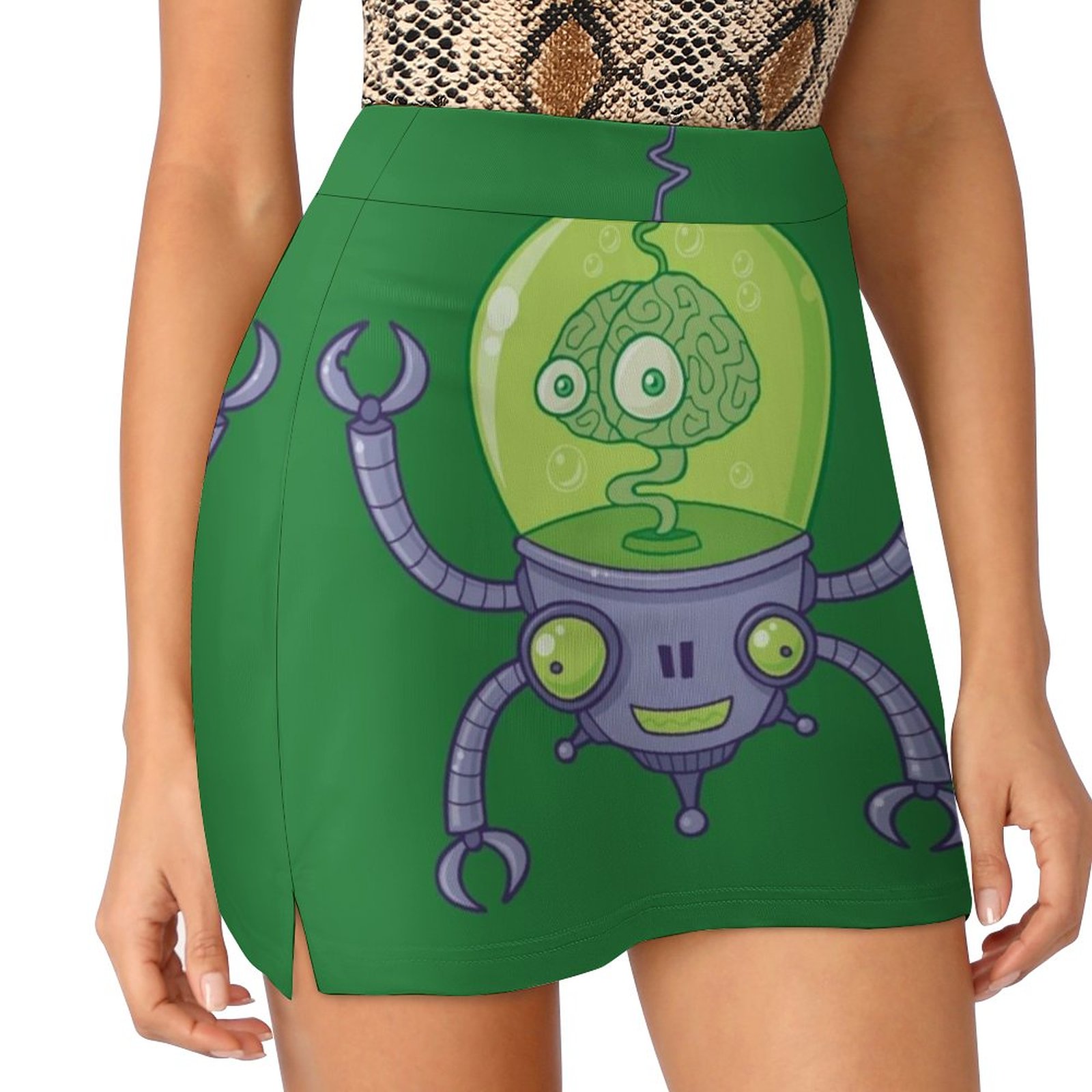 Women Fashion Vector - Brainbot หุ่นยนต์สมองกระโปรงแฟชั่นเกาหลีกระโปรงฤดูร้อนสําหรับผู้หญิงกระโปรงกางเกงกันแสงสีเขียวเวกเตอร์ฟองสีม่วง