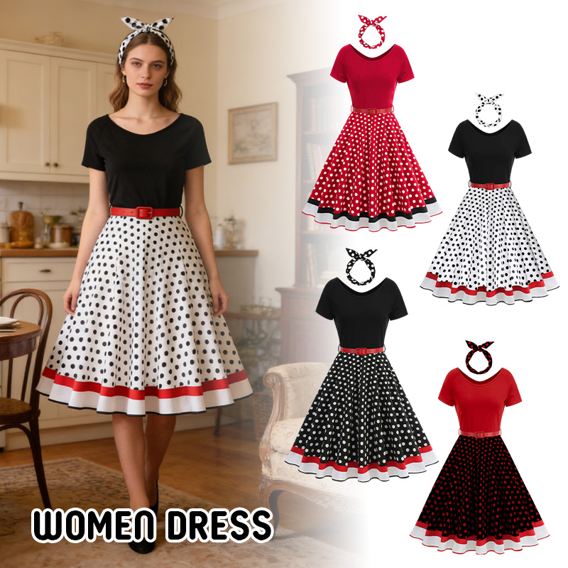 Women'S Fashion Of The 50S - ชุดเดรสลายจุดสไตล์วินเทจสำหรับสาวออฟฟิศ ฤดูร้อน แฟชั่นหรูหราสไตล์เรโทร ยุค 50s 60s