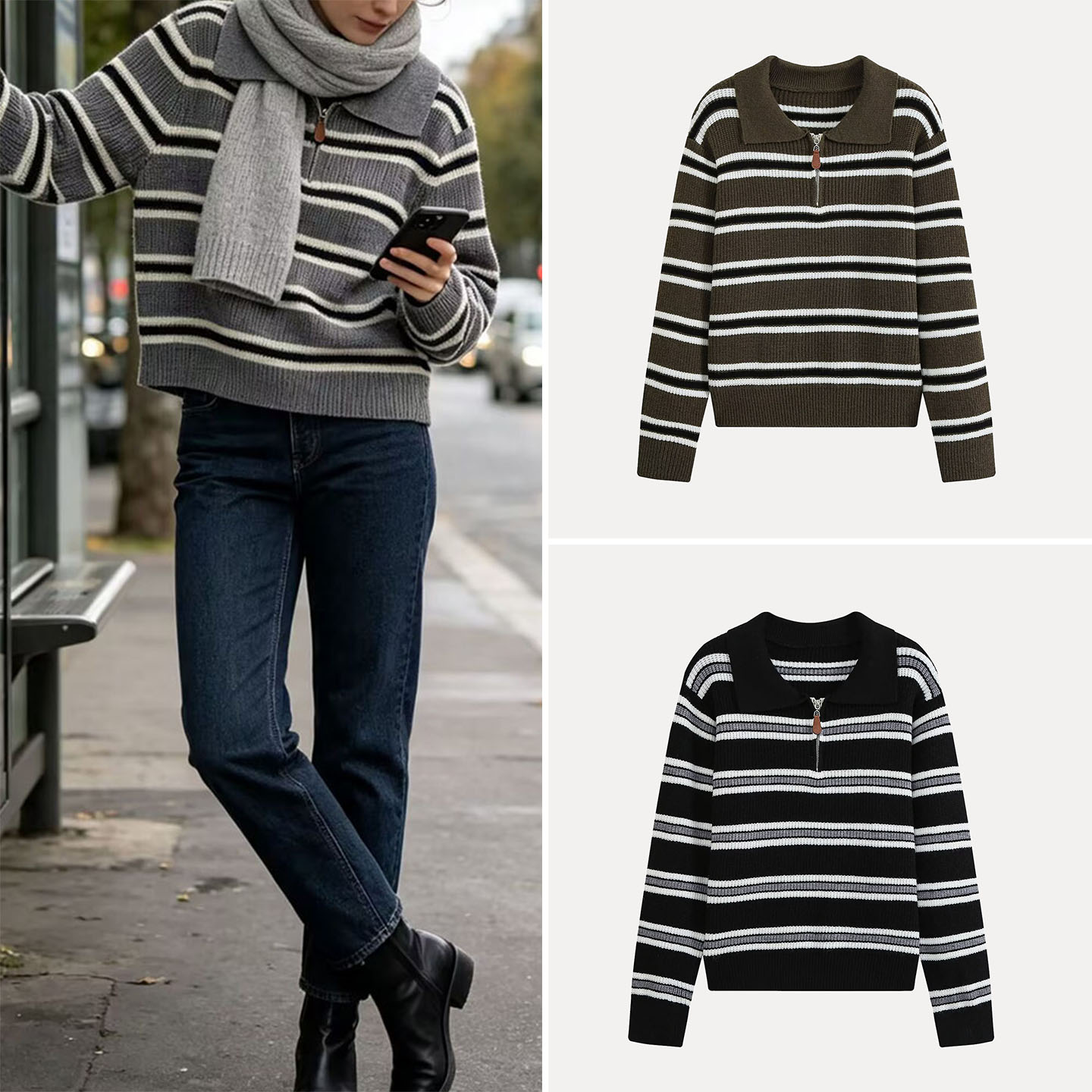 เสื้อถักแขนยาวแฟชั่นพร้อมคอปกซ - Women'S Fashion E Commerce บทวิจารณ์และราคา