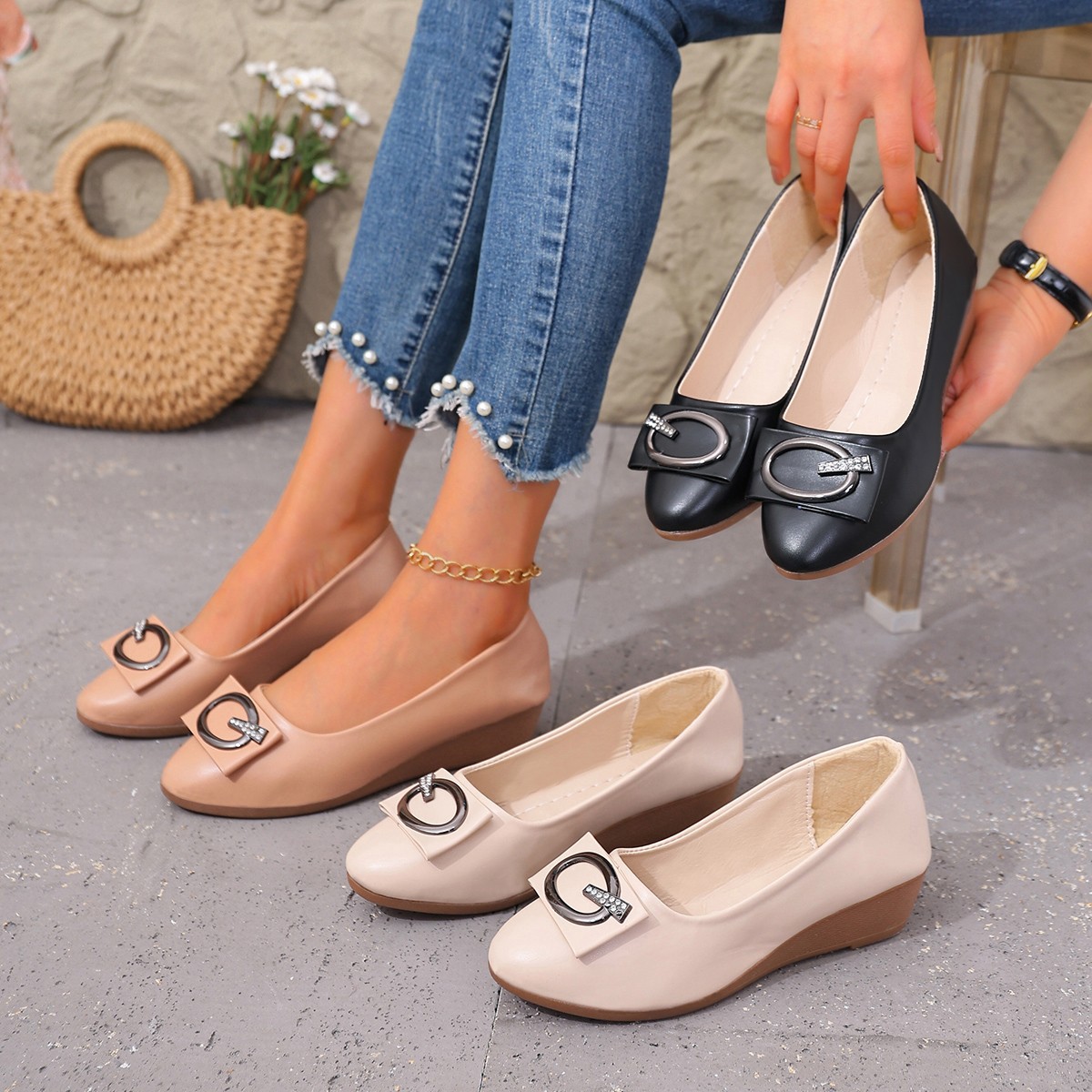รองเท้าส้นเตารีดหนังประดับเพชร - Women'S Fashion Quick Delivery บทวิจารณ์และราคา