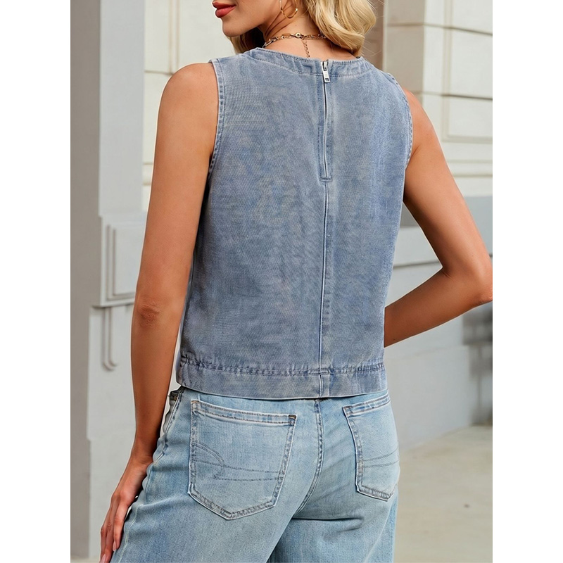 เบนย์นฟฟี่เสื้อกั๊กยีนส์คอกลมล - Women Fashion Jeans Top บทวิจารณ์และราคา