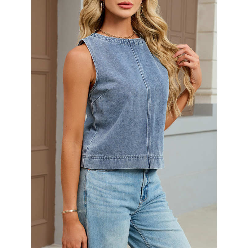 เบนย์นฟฟี่เสื้อกั๊กยีนส์คอกลมล - Women Fashion Jeans Top บทวิจารณ์และราคา