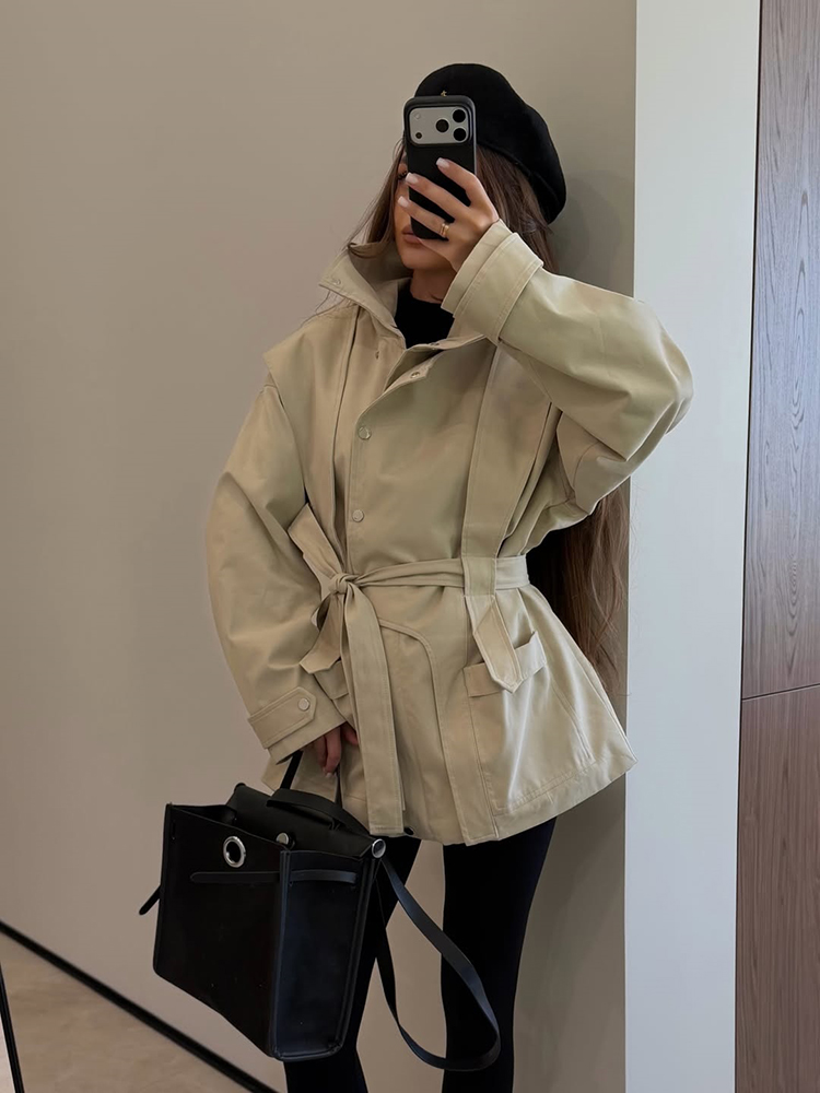 เสื้อโค้ทสั้นสำหรับผู้หญิง พร้ - Women'S Fashion Utility Belt บทวิจารณ์และราคา