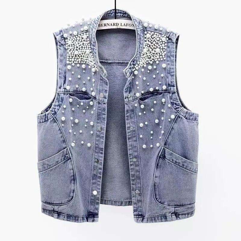 2023ฤดูร้อนใหม่ผู้หญิง Beaded  - Women Fashion Jeans Top บทวิจารณ์และราคา